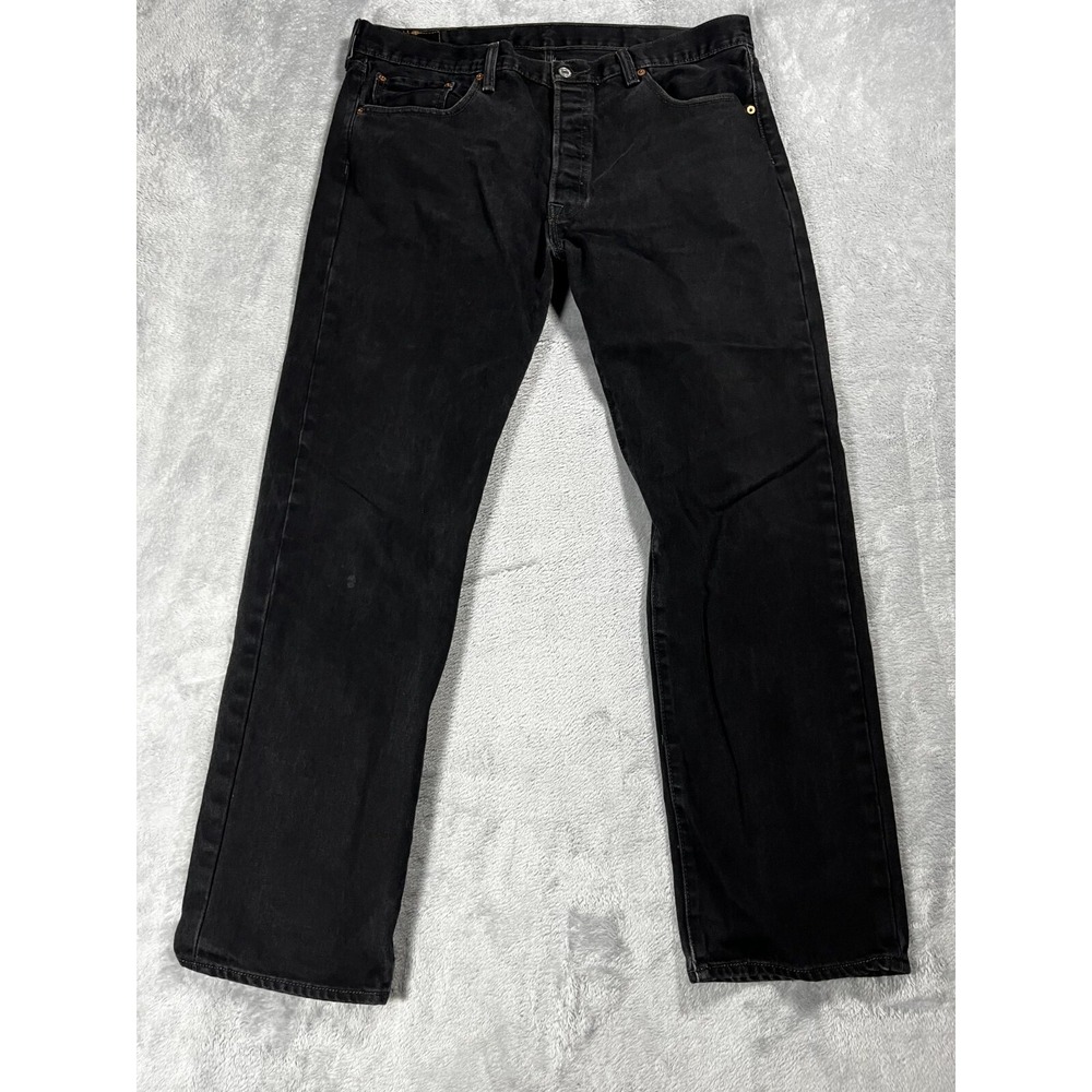 Levis 501 Jeans Mens 38x32 Black Straight Button Fly Mid Rise Dark Wash Denim